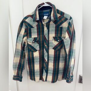 vintage Wrangler Western Shirts blanket stripe flannel shirt men's sz L EUC